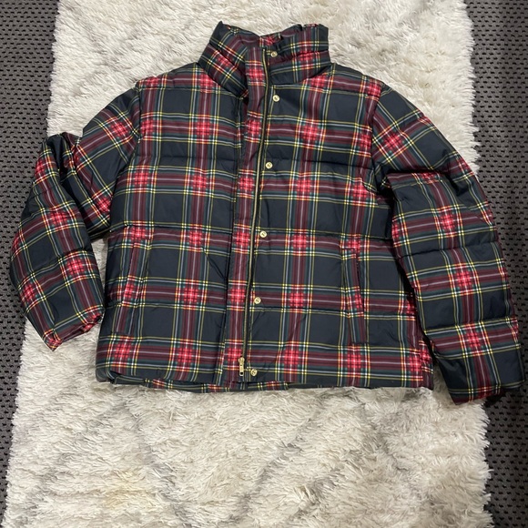J. Crew Jackets & Blazers - J.Crew Plaid Puffer Jacket in a classic red-and-green tartan with gold hardware